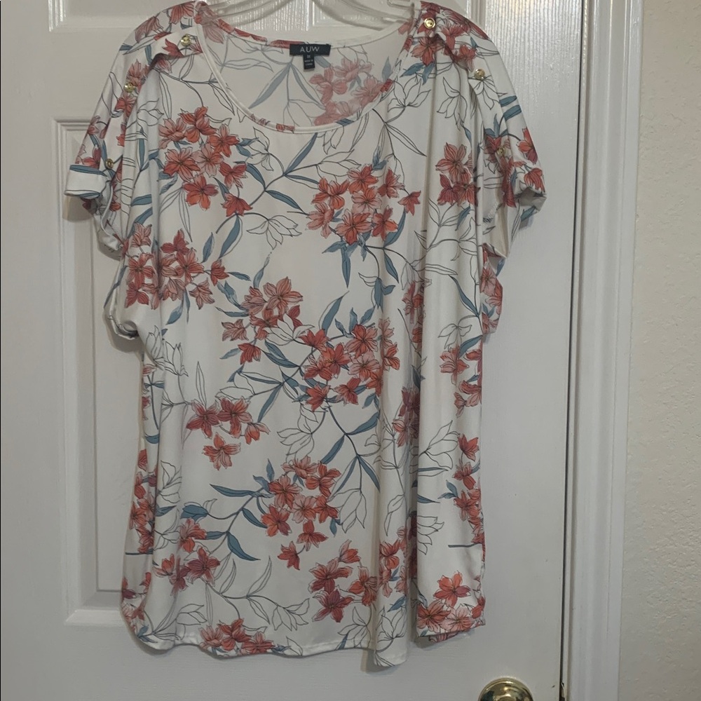 AUW Coral and Teal Floral Top. Plus size 3 X